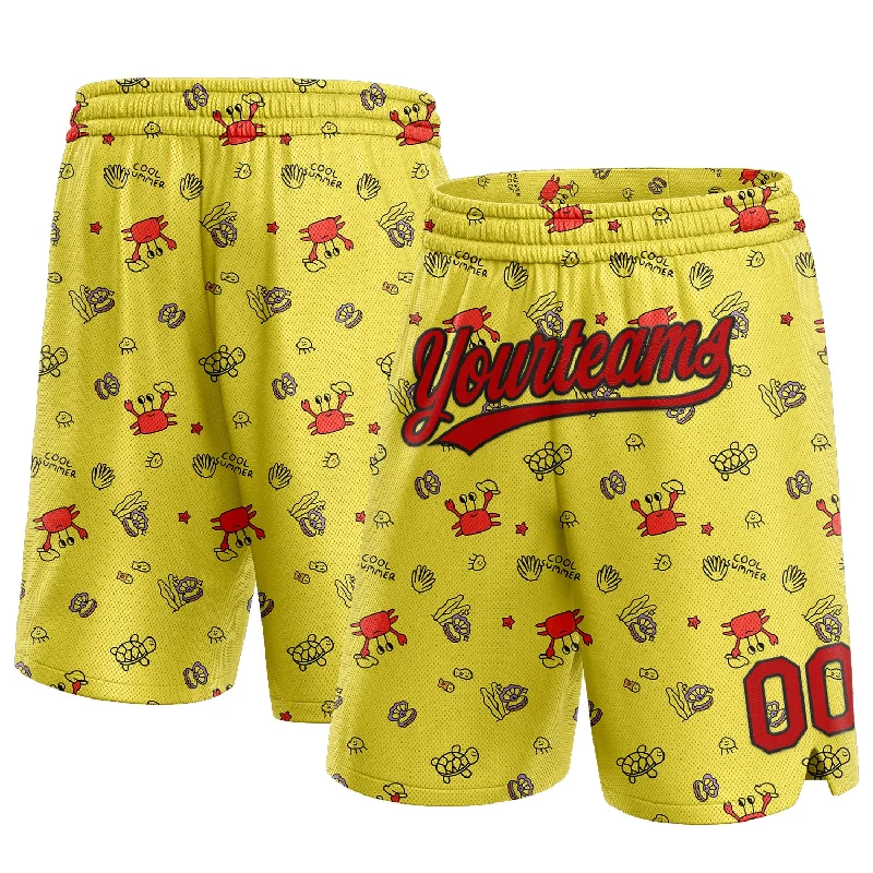 Men's basketball shorts relaxed-elite -Custom Yellow Red-Black 3D Pattern Crabs And Shells Authentic Basketball Shorts