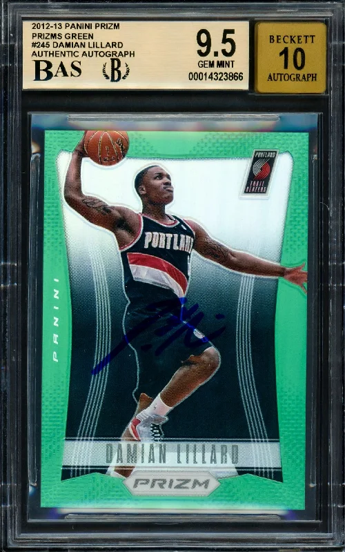 Men's basketball card premium kit -Damian Lillard Autographed 2012-13 Panini Prizm Green Rookie Card #245 Portland Trail Blazers BGS 9.5 Auto Grade Gem Mint 10 Highest Graded Beckett BAS #14323866