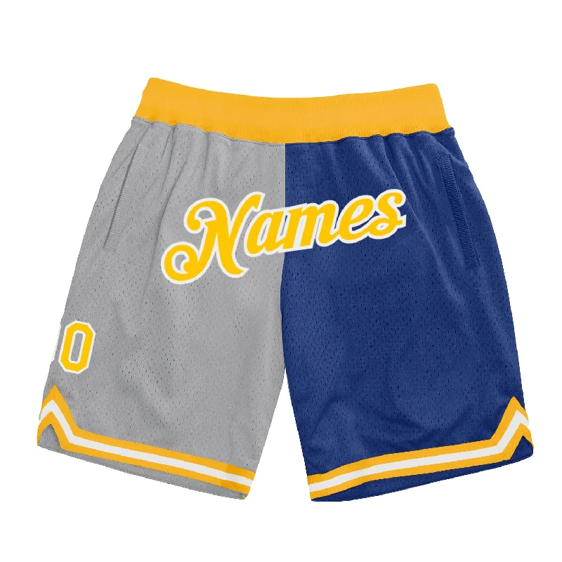 Men's basketball shorts rugged-urban -Custom Gray Gold-Royal Authentic Throwback Split Fashion Basketball Shorts