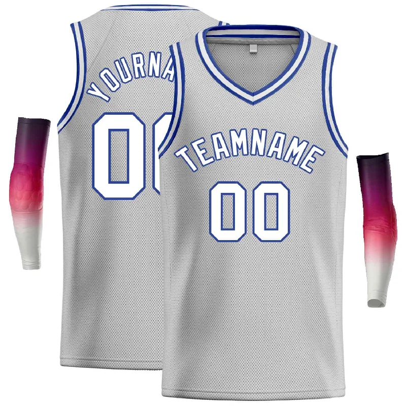 Men's basketball uniform performance set -Custom Gray White-Royal Classic Tops Men Casual Basketball Jersey