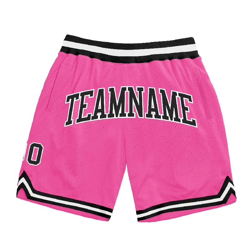 Men's basketball shorts durable-urban -Custom Pink Black-White Authentic Throwback Basketball Shorts