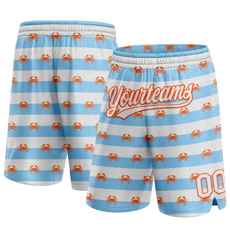 Men's basketball shorts street-style -Custom Light Blue White-Orange 3D Pattern Crabs Authentic Basketball Shorts