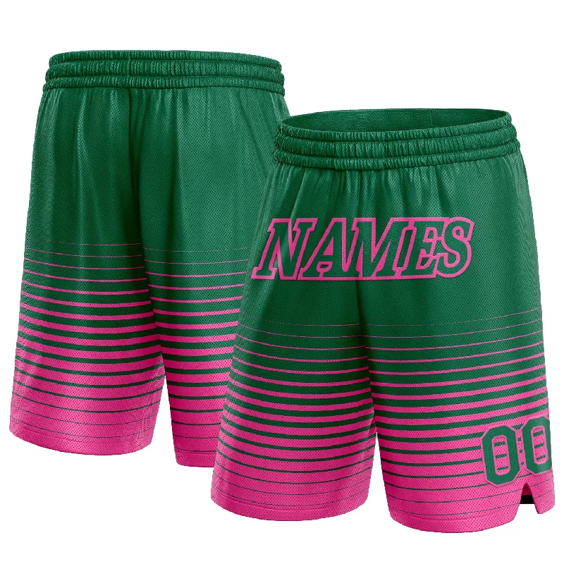 Men's basketball shorts performance-pro -Custom Kelly Green Pink Pinstripe Fade Fashion Authentic Basketball Shorts