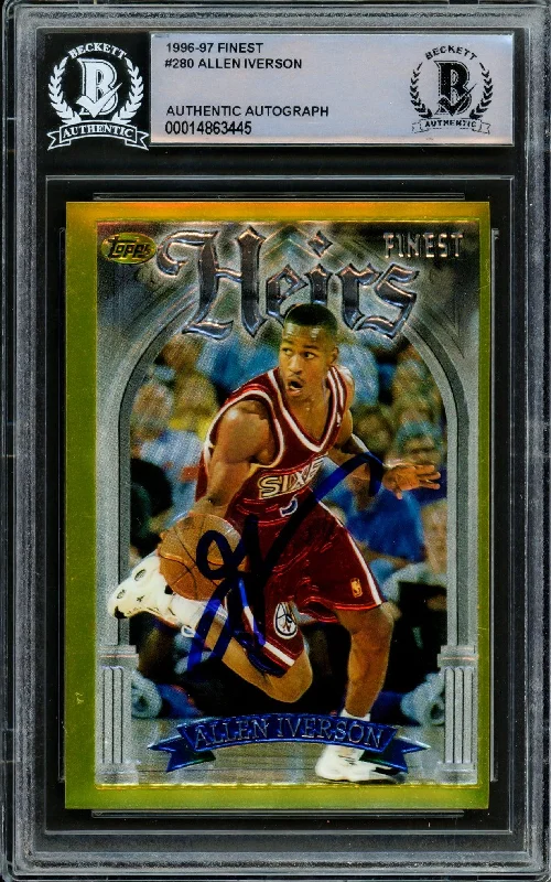 Men's basketball card team lineup set -Allen Iverson Autographed 1996-97 Topps Finest Gold Rookie Card #280 Philadelphia 76ers Beckett BAS #14863445