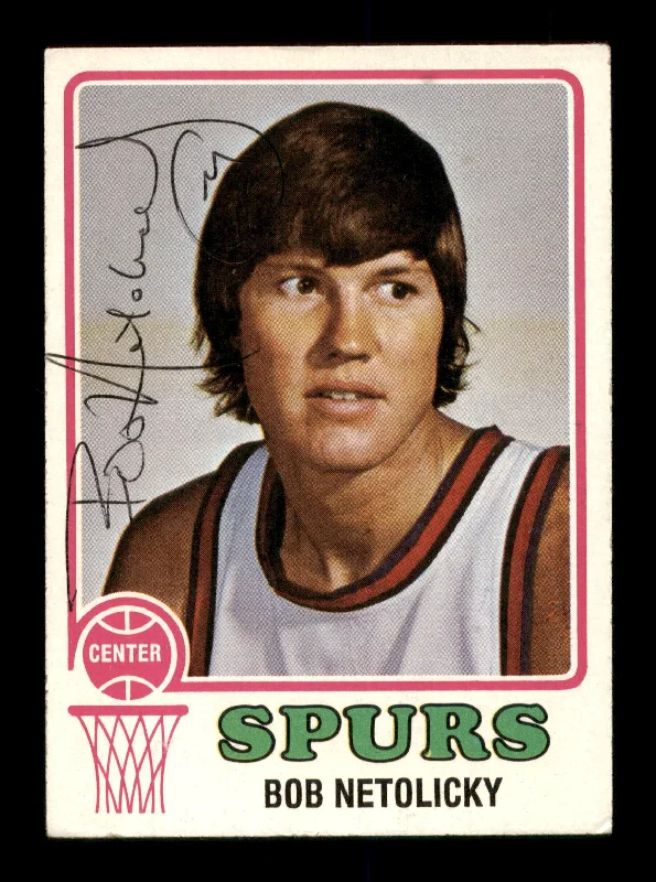 Men's basketball card pro decks -Bob Netolicky Autographed 1973-74 Topps Card #256 San Antonio Spurs SKU #205361