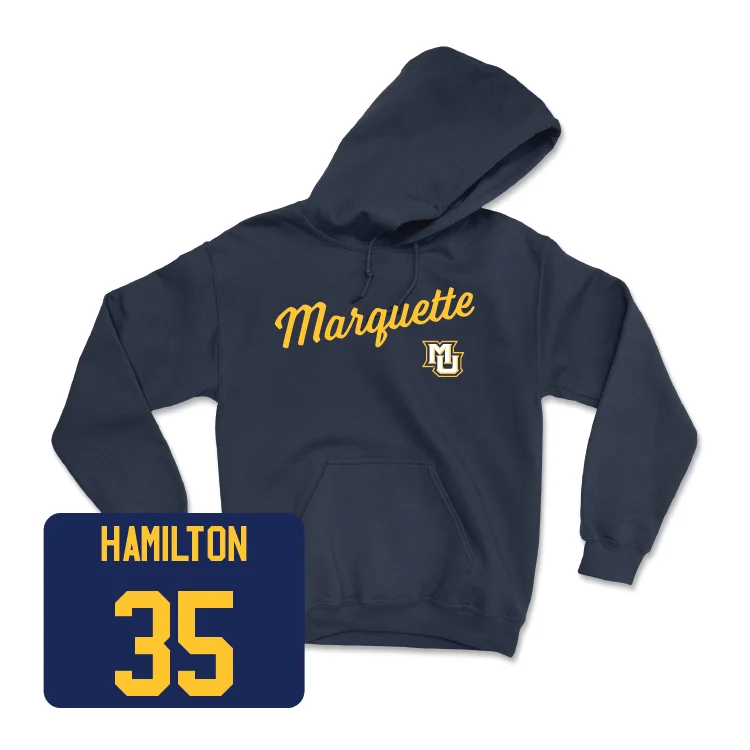 Men's hoodies everyday -Navy Men's Basketball Script Hoodie - Caedin Hamilton