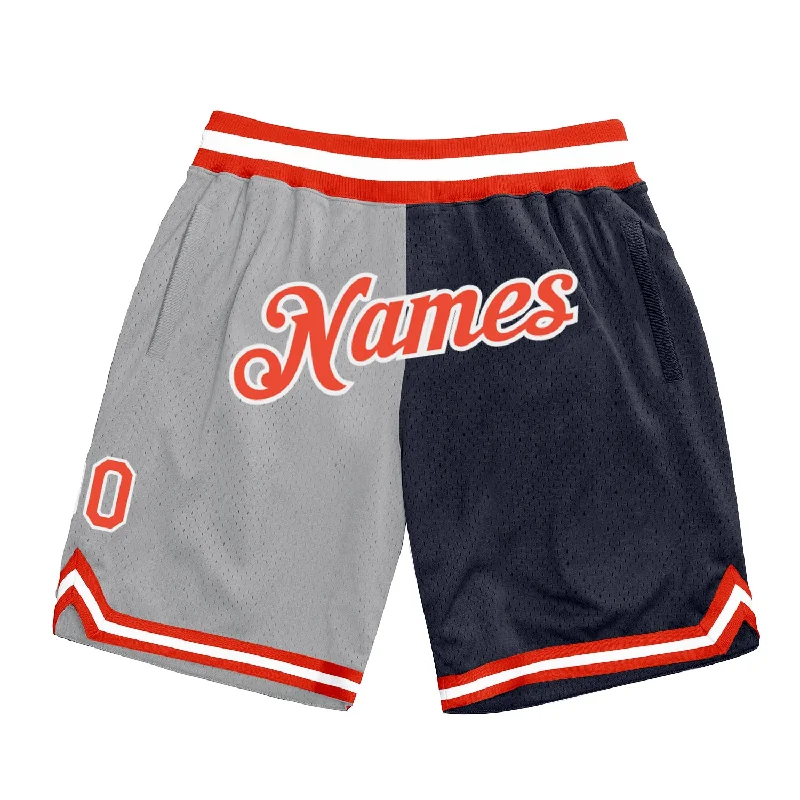 Men's basketball shorts pro-team -Custom Gray Orange-Navy Authentic Throwback Split Fashion Basketball Shorts