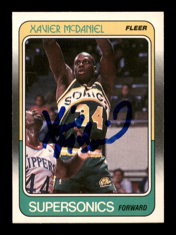 Men's basketball card premium kit -Xavier McDaniel Autographed 1988 Fleer Card #108 Seattle Supersonics SKU #205258