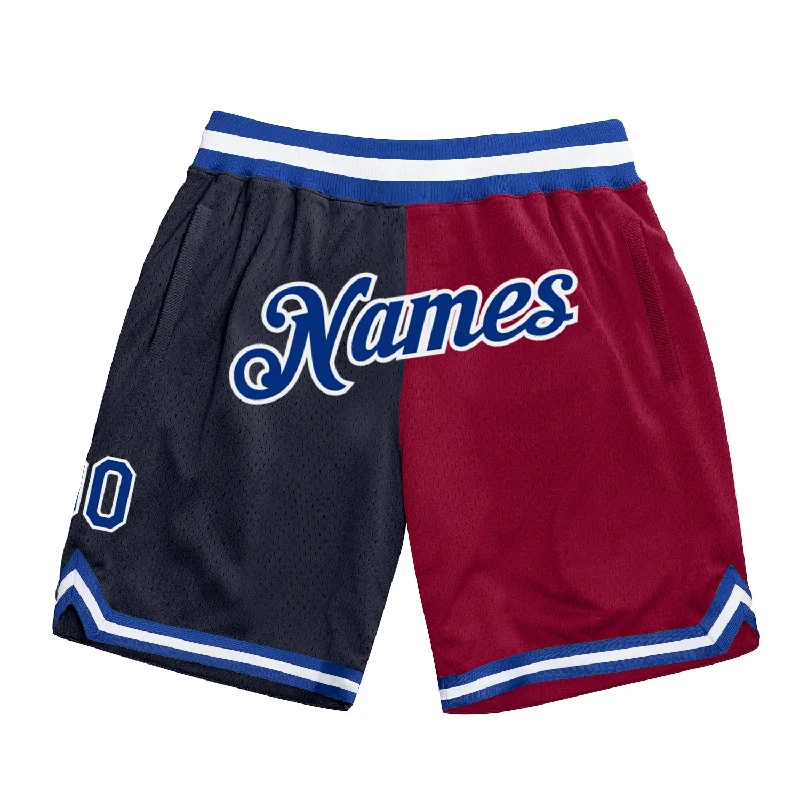 Men's basketball shorts hybrid-style -Custom Navy Royal-Maroon Authentic Throwback Split Fashion Basketball Shorts