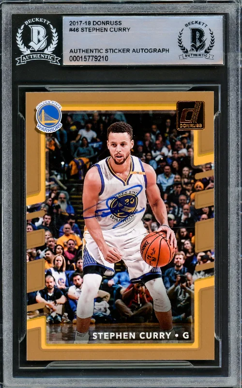 Men's basketball card low-price set -Stephen Curry Autographed 2017-18 Donruss Card #46 Golden State Warriors Beckett BAS Stock #216845