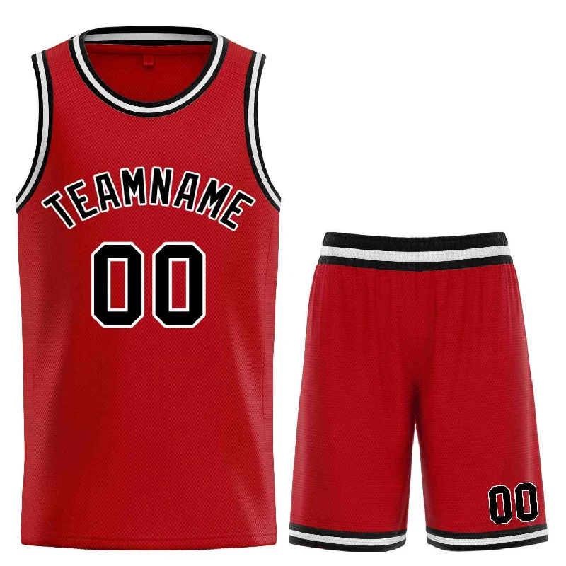 Men's basketball uniform affordable shorts -Custom Red Black-White Classic Sets Curved Basketball Jersey