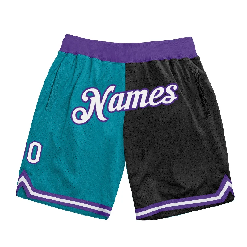 Men's basketball shorts urban-rugged -Custom Teal White-Black Authentic Throwback Split Fashion Basketball Shorts