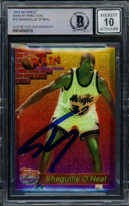 Men's basketball card casual collector -Shaquille Shaq O'Neal Autographed 1993-94 Topps Finest Main Attraction Card #19 Orlando Magic Auto Grade Gem Mint 10 Beckett BAS #14392518