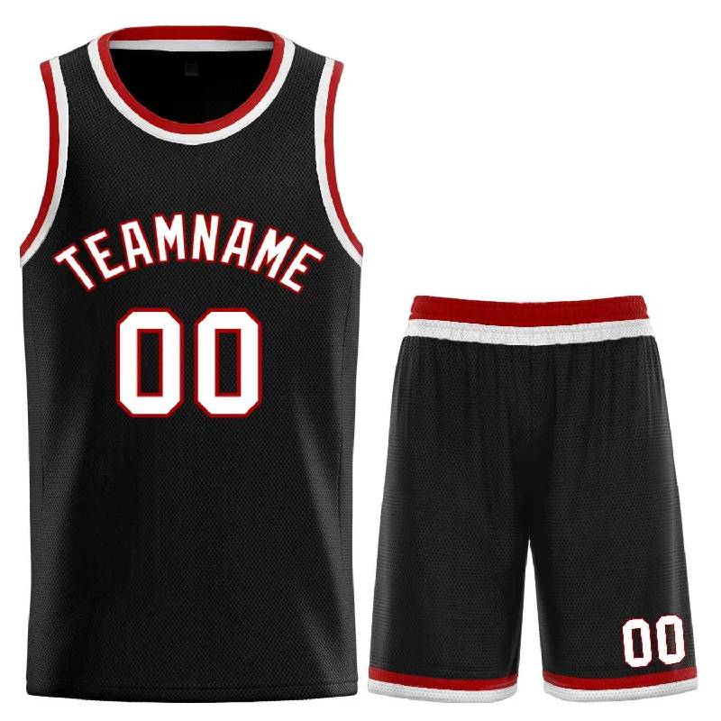 Men's basketball uniform workout gear -Custom Black White-Red Classic Sets Curved Basketball Jersey