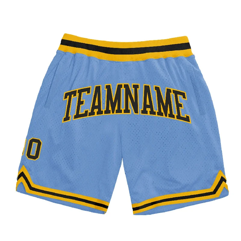 Men's basketball shorts active-team -Custom Light Blue Black-Gold Authentic Throwback Basketball Shorts