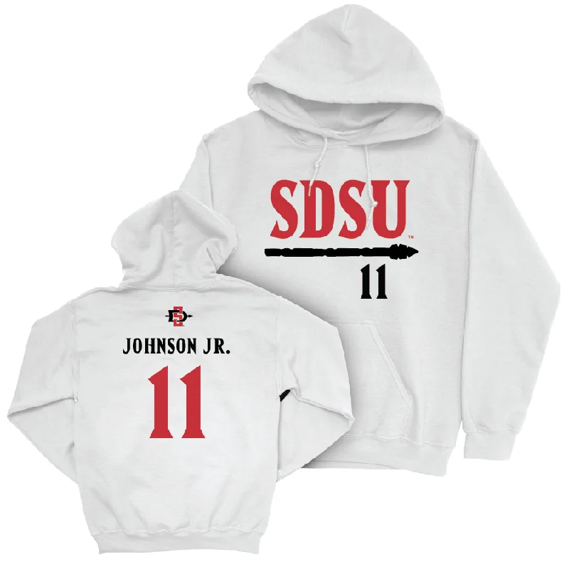 Men's hoodies classic-cut -SDSU Men's Basketball White Staple Hoodie - Demarshay Johnson Jr. #11