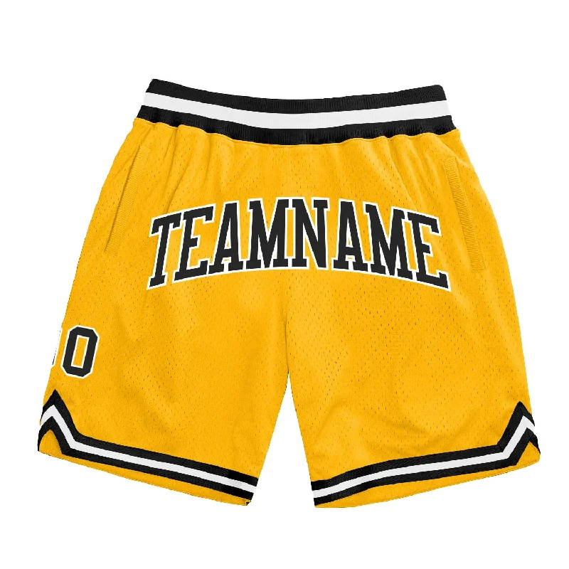 Men's basketball shorts pro-performance -Custom Gold Black-White Authentic Throwback Basketball Shorts