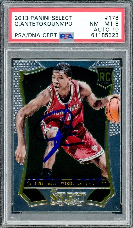 Men's basketball card modern trends -Giannis Antetokounmpo Autographed 2013 Panini Select Rookie Card #178 Milwaukee Bucks PSA 8 Auto Grade Gem Mint 10 "Greek Freak" PSA/DNA #61185323