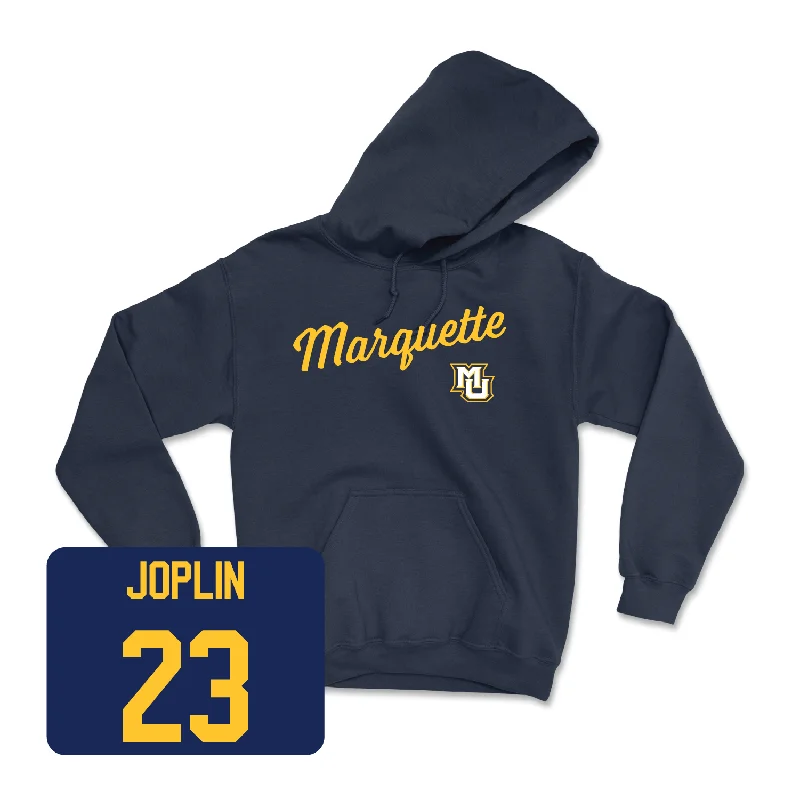 Men's hoodies minimalist -Navy Men's Basketball Script Hoodie - David Joplin