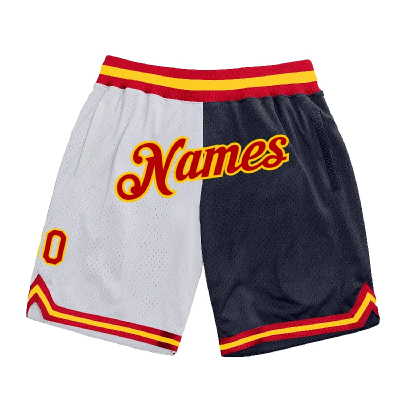 Men's basketball shorts rugged-style -Custom White Red-Navy Authentic Throwback Split Fashion Basketball Shorts