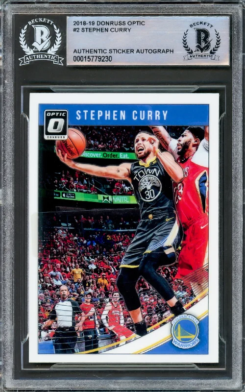 Men's basketball card performance combo -Stephen Curry Autographed 2018-19 Donruss Optic Card #2 Golden State Warriors Beckett BAS Stock #216846