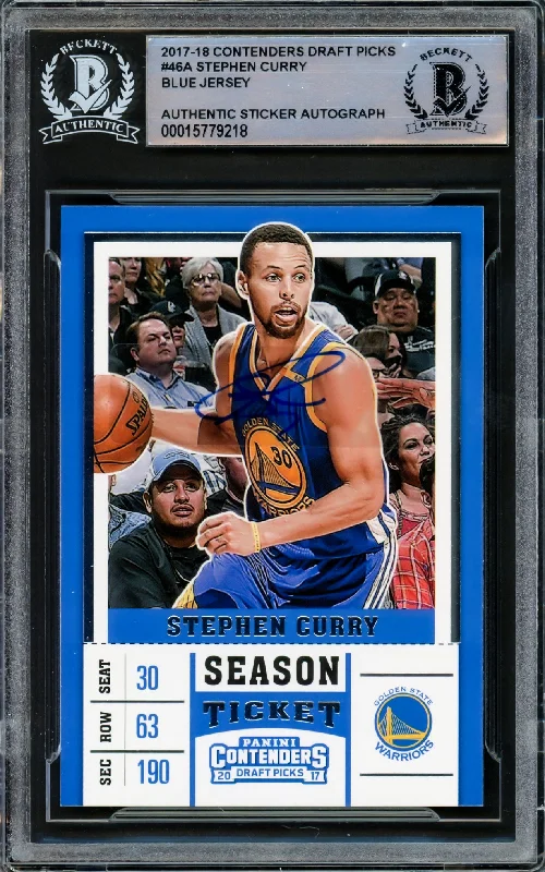 Men's basketball card custom signature -Stephen Curry Autographed 2017-18 Panini Contenders Blue Card #46 Golden State Warriors Beckett BAS #15779218