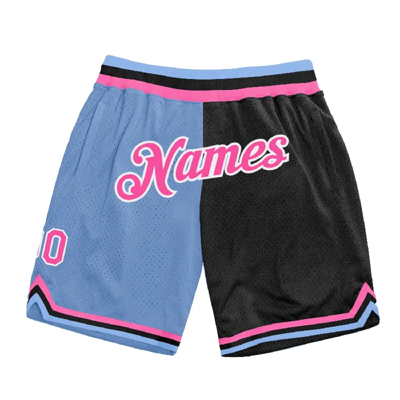 Men's basketball shorts lightweight-hybrid -Custom Light Blue Pink-Black Authentic Throwback Split Fashion Basketball Shorts