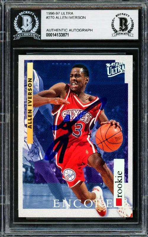 Men's basketball card cool lineup -Allen Iverson Autographed 1996-97 Fleer Ultra Rookie Card #270 Philadelphia 76ers Beckett BAS #14133871