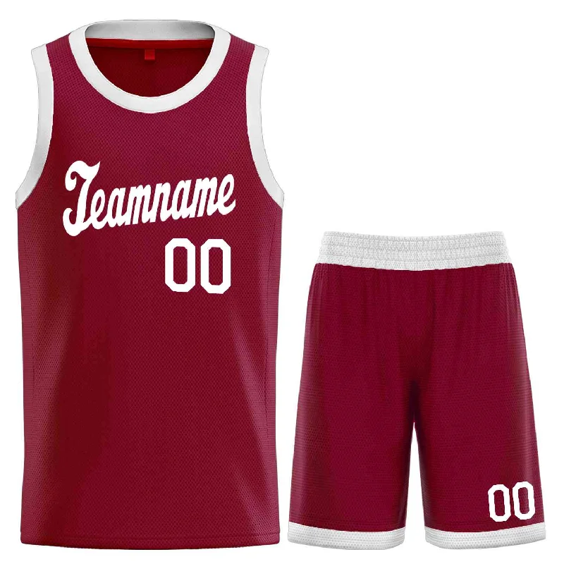 Men's basketball uniform trendy shorts -Custom Maroon White Classic Sets Sports Uniform Basketball Jersey