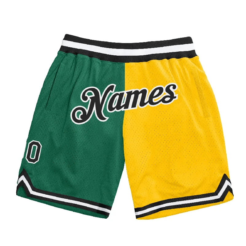 Men's basketball shorts stretch-urban -Custom Kelly Green Black-Gold Authentic Throwback Split Fashion Basketball Shorts