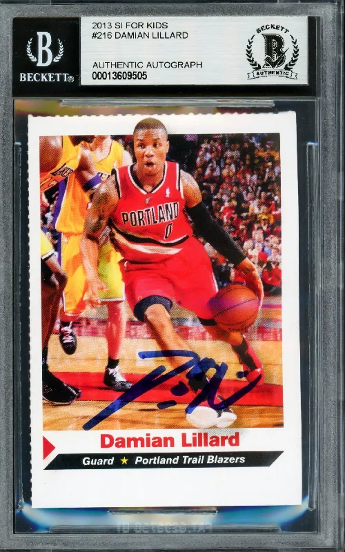 Men's basketball card sports memorabilia -Damian Lillard Autographed 2013 Sports Illustrated For Kids Rookie Card #216 Portland Trail Blazers Beckett BAS Stock #211248