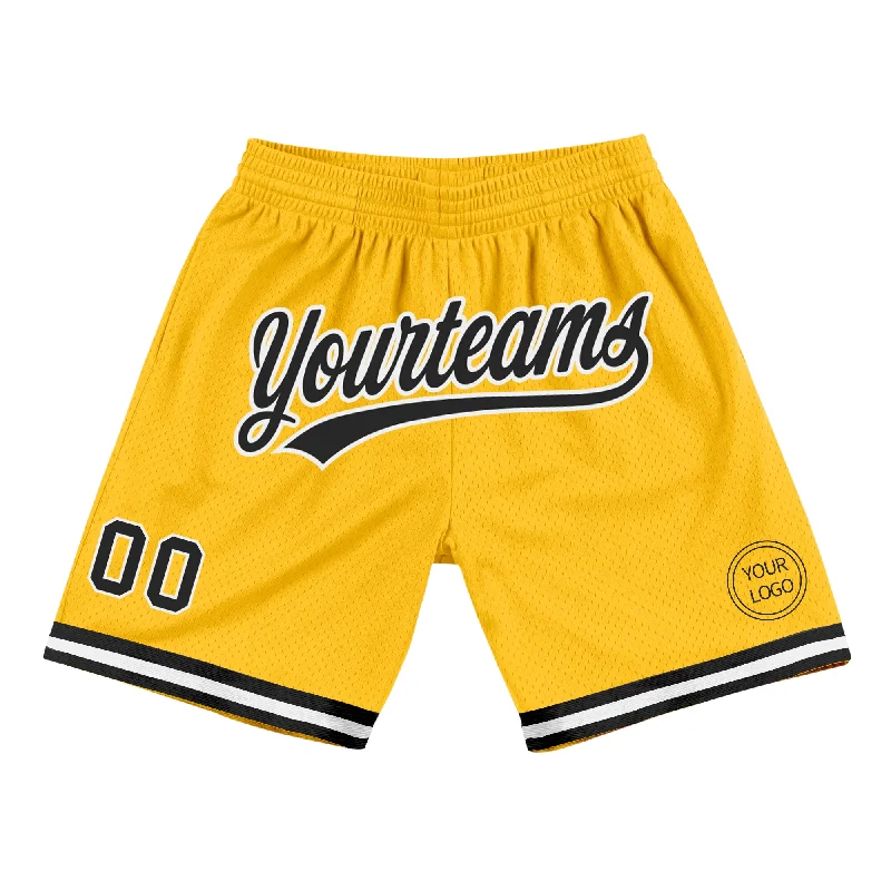 Men's basketball shorts cooling-bold -Custom Gold Black-White Authentic Throwback Basketball Shorts