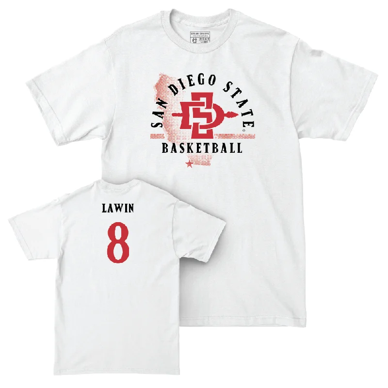 Men's basketball T-shirt pro ensemble -SDSU Men's Basketball White State Comfort Colors Tee - Cam Lawin #8