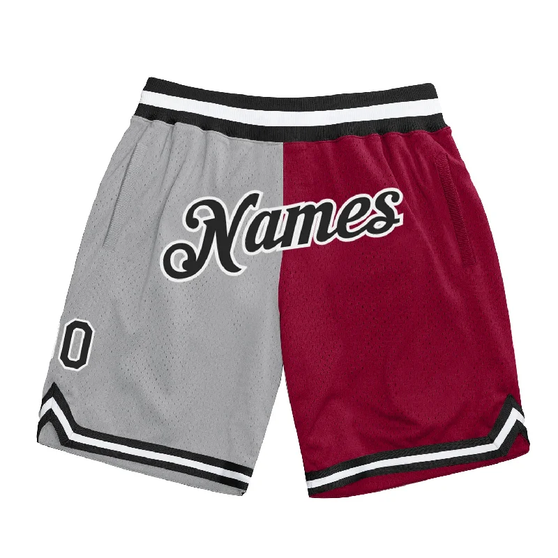 Men's basketball shorts durable-hybrid -Custom Gray Black-Maroon Authentic Throwback Split Fashion Basketball Shorts