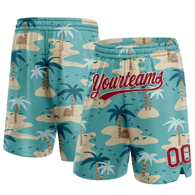 Men's basketball shorts stretch-urban -Custom Panther Blue Maroon-City Cream 3D Pattern Beach Hawaii Palm Trees Authentic Basketball Shorts