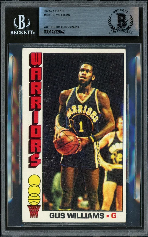 Men's basketball card unique patterns -Gus Williams Autographed 1976-77 Topps Rookie Card #69 Golden State Warriors Rookie Beckett BAS #14232642