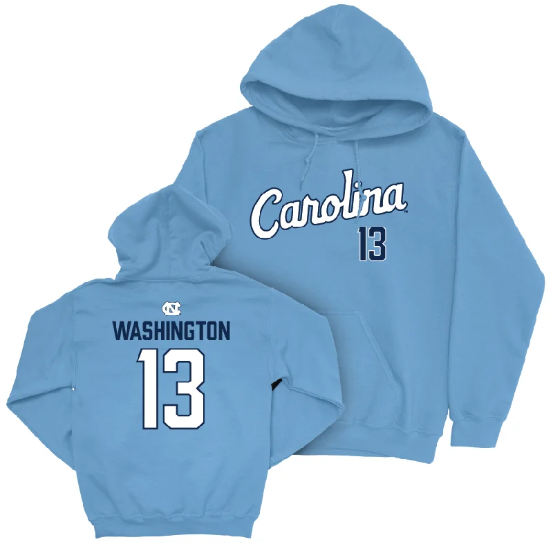 Men's hoodies gym-ready -UNC Men's Basketball Carolina Blue Script Hoodie - Jalen Washington