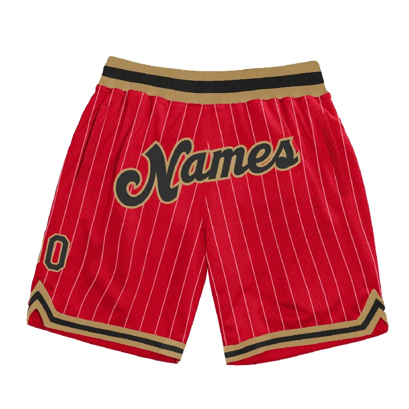 Men's basketball shorts sweat-hybrid -Custom Red White Pinstripe Black-Old Gold Authentic Basketball Shorts