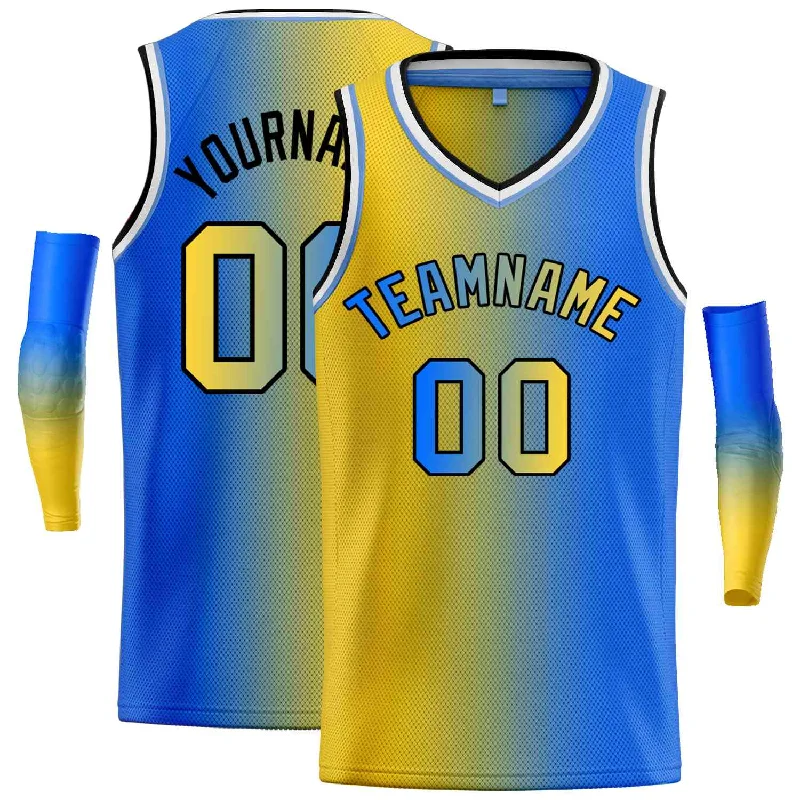 Men's basketball uniform budget friendly -Custom Yellow Royal-Black Gradient Fashion Tops Basketball Jersey