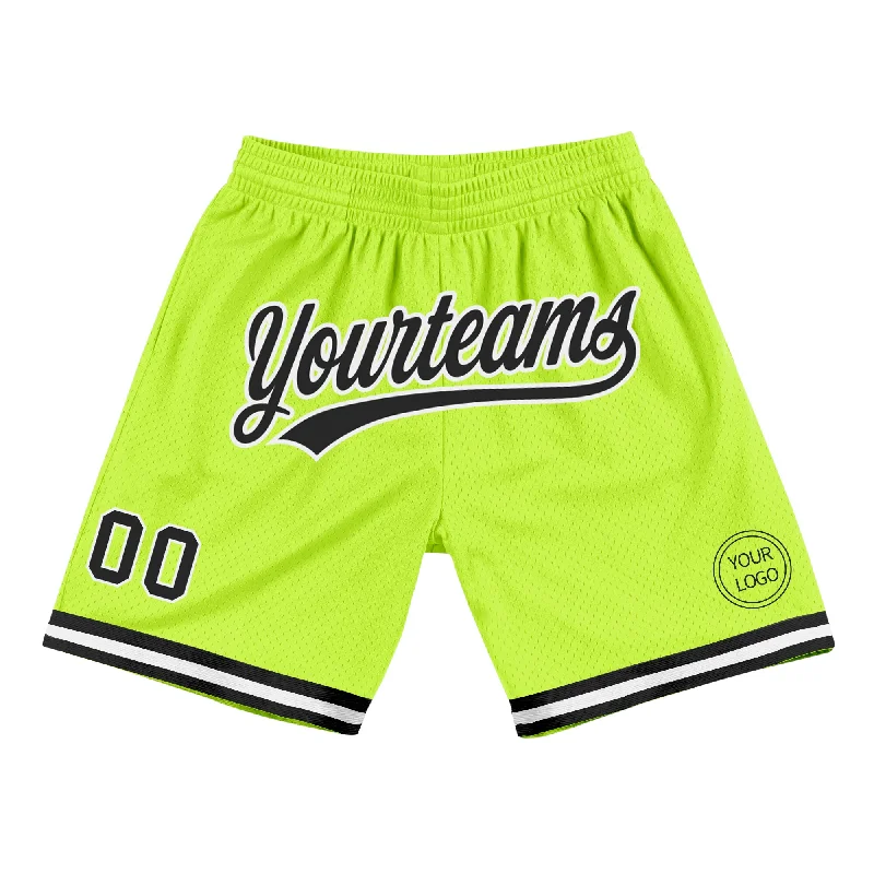 Men's basketball shorts moisture-sleek -Custom Neon Green Black-White Authentic Throwback Basketball Shorts