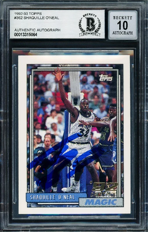 Men's basketball card discount bundle -Shaquille Shaq O'Neal Autographed 1992 Topps Rookie Card #362 Orlando Magic Auto Grade Gem Mint 10 Beckett BAS Stock #206318