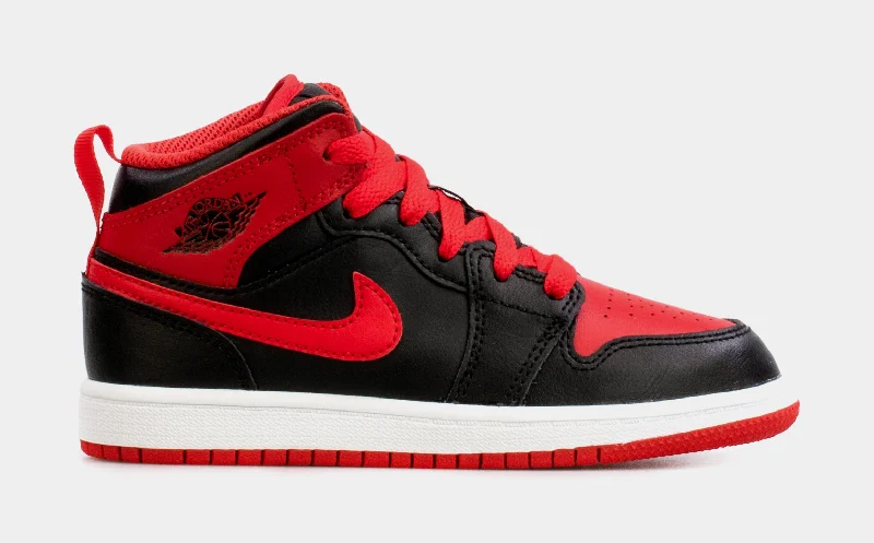 Basketball shoes beginner -Air Jordan 1 Retro Mid Preschool Lifestyle Shoes (Black/Red)