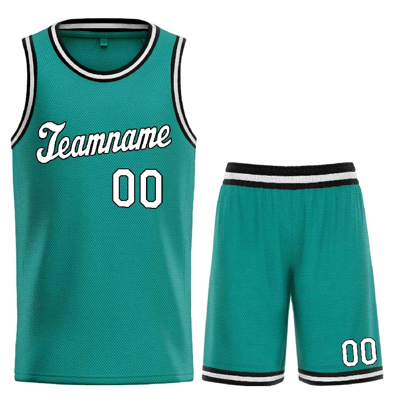 Men's basketball uniform affordable ensemble -Custom Teal White-Black Classic Sets Sports Uniform Basketball Jersey