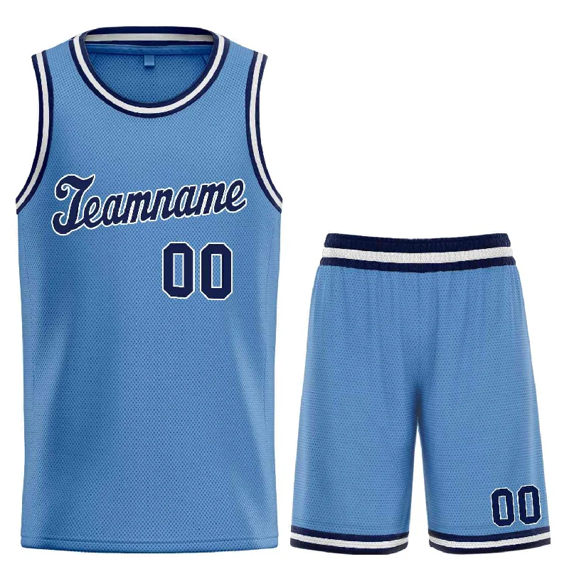 Men's basketball uniform pro clothing -Custom Light Blue Navy-White Classic Sets Sports Uniform Basketball Jersey