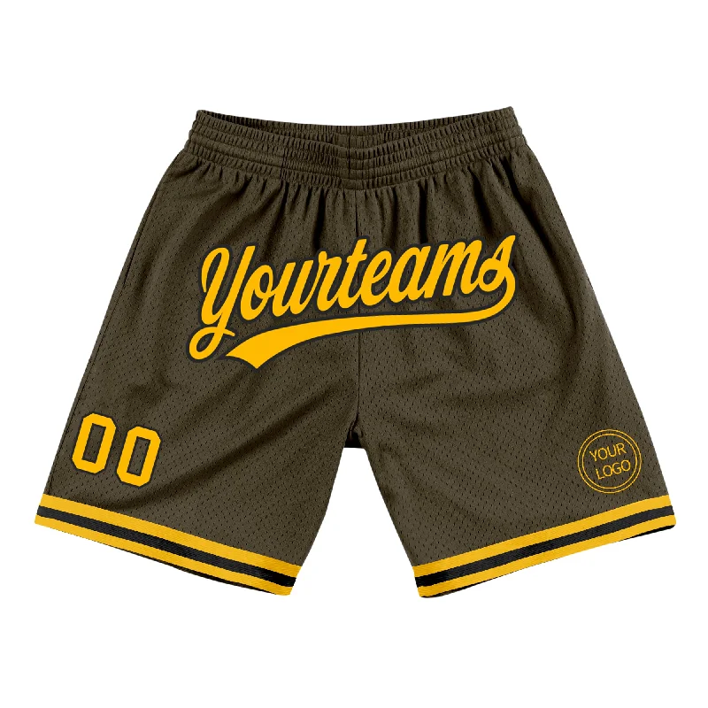 Men's basketball shorts cooling-dynamic -Custom Olive Gold-Black Authentic Throwback Salute To Service Basketball Shorts