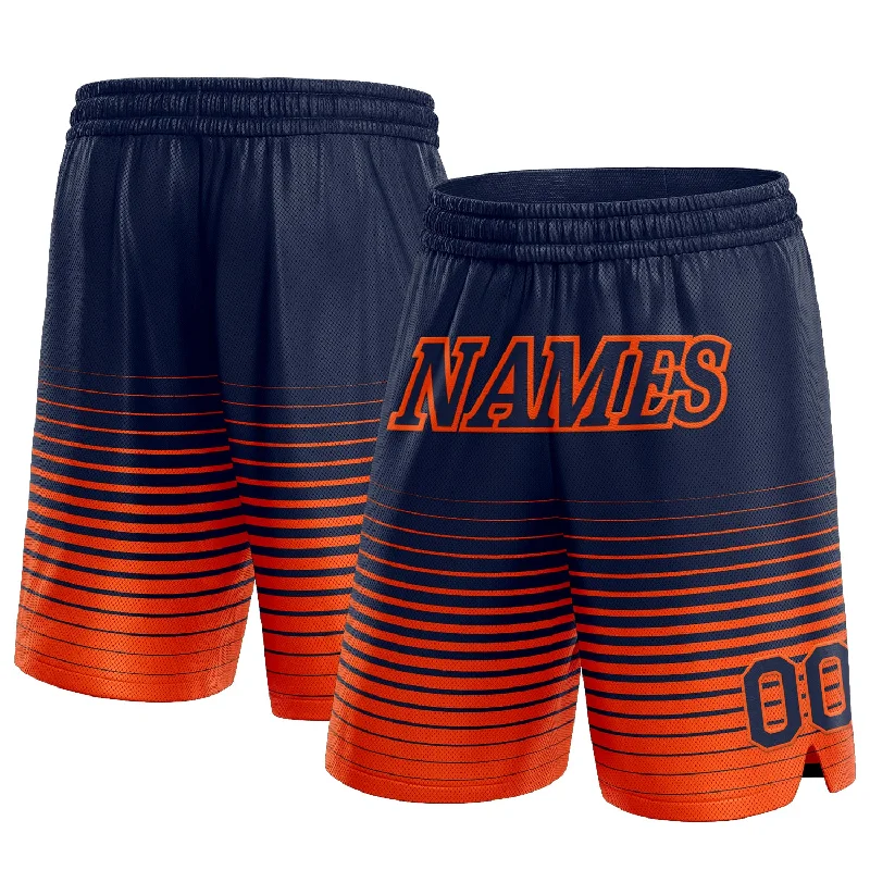 Men's basketball shorts elite-style -Custom Navy Orange Pinstripe Fade Fashion Authentic Basketball Shorts