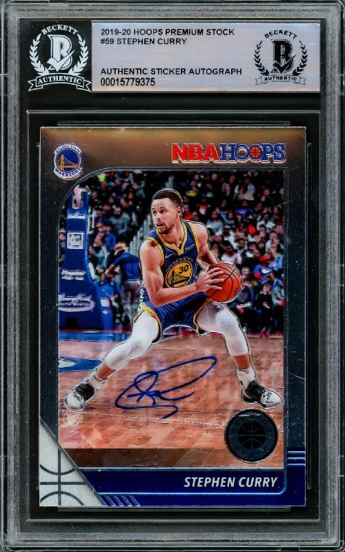 Men's basketball card game day theme -Stephen Curry Autographed 2019-20 Hoops Premium Stock Card #59 Golden State Warriors Beckett BAS #15779375