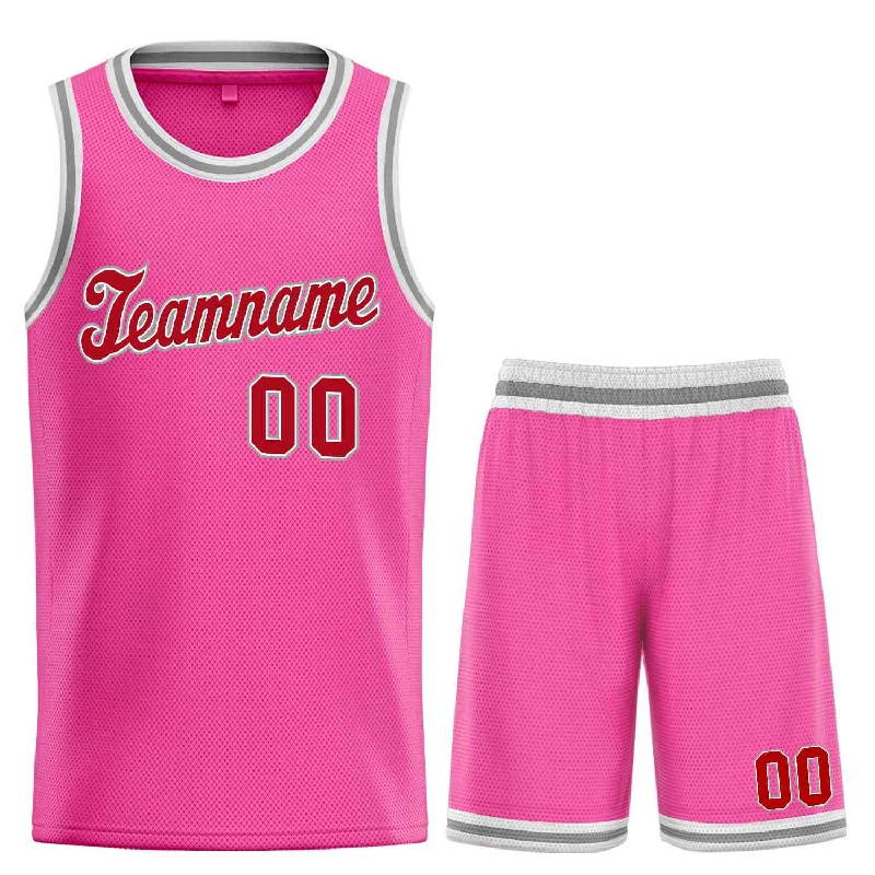 Men's basketball uniform lightweight top -Custom Pink Red-Gray Classic Sets Sports Uniform Basketball Jersey