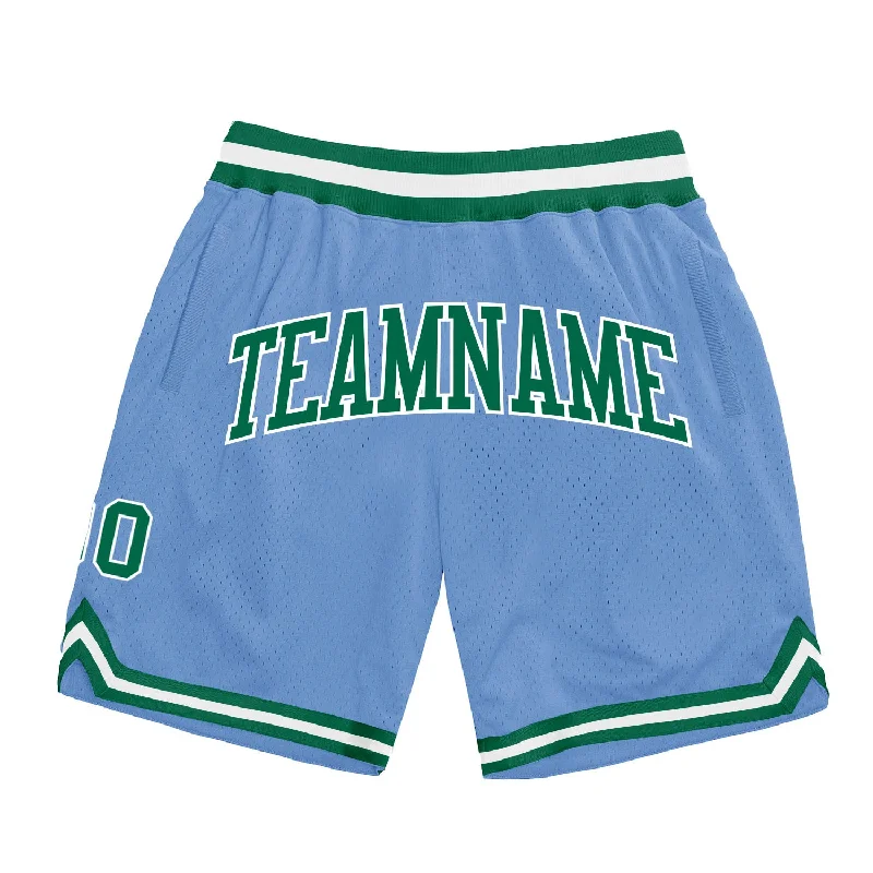 Men's basketball shorts breathable-hybrid -Custom Light Blue Kelly Green-White Authentic Throwback Basketball Shorts