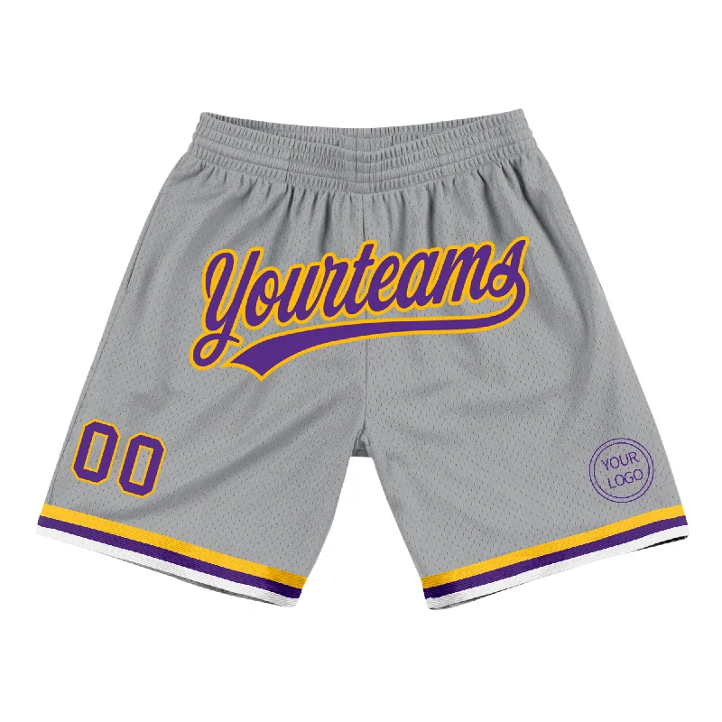 Men's basketball shorts bold-sleek -Custom Gray Purple-Gold Authentic Throwback Basketball Shorts